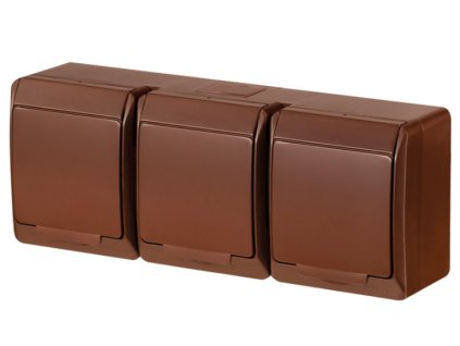 zásuvka 3-násobná vodorovná IP44 hnědá GALATEA