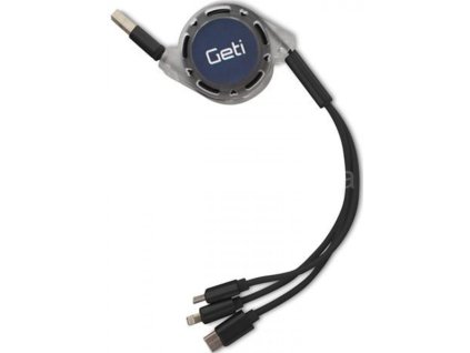 Kabel GETI GCU 01 USB 3v1 černá samonavíjecí