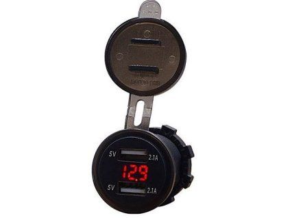 Napájecí zdířka 2xUSB 5V/2,1A s voltmetrem (D255)