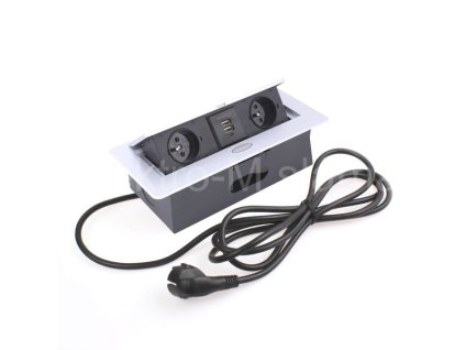 Výklopná zásuvka GB2PL+2xUSB stříbrná 
