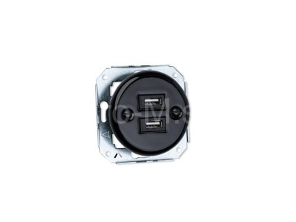 VINTAGE zásuvka 2xUSB A černá bez rámečku kulatá keramika 2USBAX
