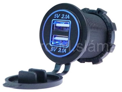 Napájecí zdířka 2xUSB 2,1A+2,1A s modrým podsvět D255A
