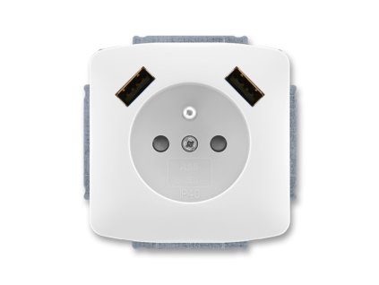 Zásuvka 1násobná s kolíkem a clonkami, s nabíjením 2x USB 5569A-A22357 B