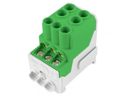 1310256 UVB 100A PE Svorka rozbočovacia - stúpacia krytá, 1-pól, zelená, 1x8 svorky (2x2,5÷25mm2+6x1,5÷10mm2), Cu: 101A, 55,4x49x30,2mm