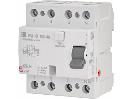 ETI 002061611 EFI-P4 AC 25/4/0.03 Prúdový chránič 4M, typ AC,25A 30mA, 10kA