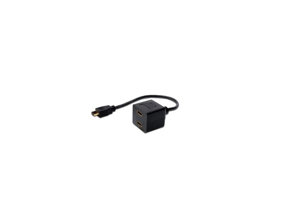 Digitus kabel HDMI Y-rozbočovač, HDMI TypeA - 2x HDMI Typ A, 0,2m, CU, AWG30, stíněný, M / F, UL, pozlacený, černý