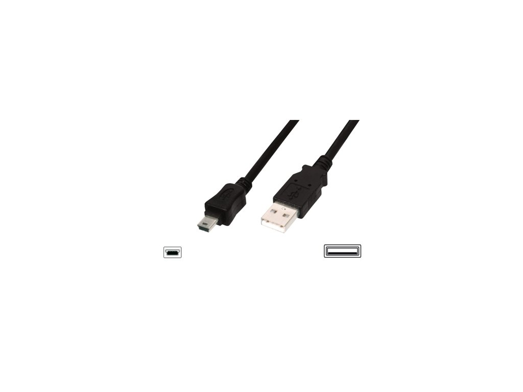Digitus USB kabel USB A samec na B-mini 5pin samec, 2x stíněný, Měď, 3m, černý