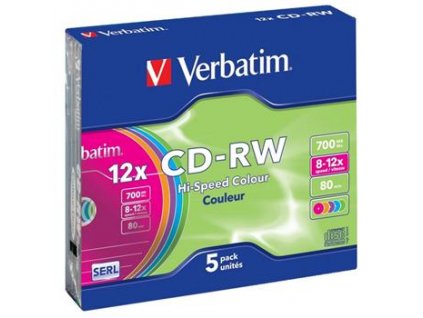 VERBATIM CD-RW SERL 700MB, 12x, colour, slim case 5 ks