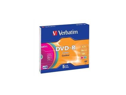 VERBATIM DVD-R AZO 4,7GB, 16x, colour, slim case 5 ks
