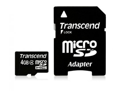 Transcend 4GB microSDHC (Class 4) paměťová karta (s adaptérem)