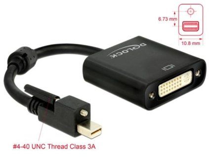 Delock Adaptér mini Displayport 1.2 samec se šroubky > DVI samice 4K aktivní černý