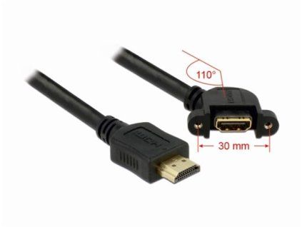 Delock kabel HDMI A samec > HDMI A samice přišroubovatelná 110° nahnutá 1 m