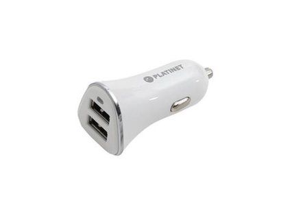 PLATINET nabíječka do auta 2xUSB 3,4A bílá + microUSB kabel 1m