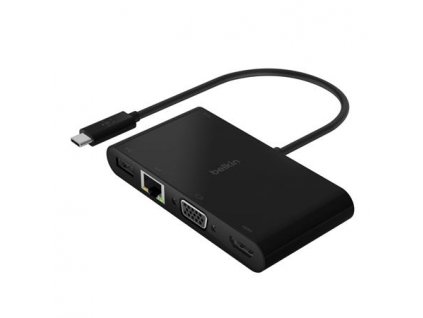 Belkin USB-C multimediální adaptér na HDMI, VGA, RJ45, USB-A 3.0 , až 100W napájení Power Delivery, černá