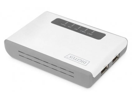 DIGITUS 2portový bezdrátový multifunkční síťový a tiskový server USB 2.0, 300 Mb / s