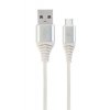CABLEXPERT Kabel USB 2.0 AM na Type-C kabel (AM/CM), 2m, opletený, bílo-strříbrný, blister, PREMIUM QUALITY