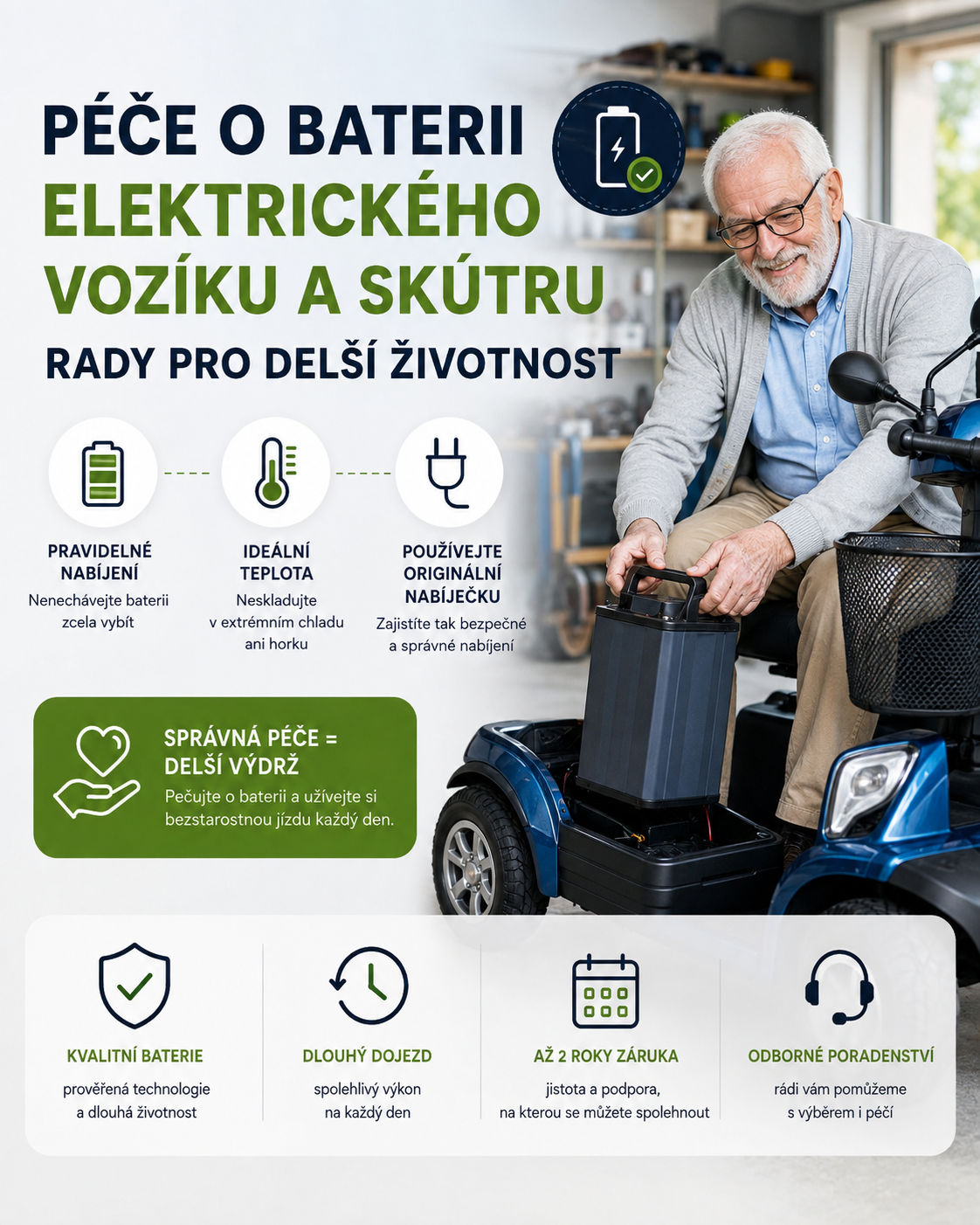 Péče o baterii elektrického vozíku a skútru: rady pro delší životnost