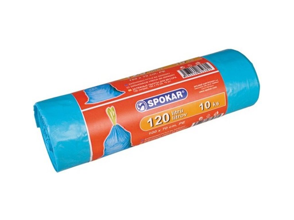 SPOKAR® Sáčky na odpad modré, zatahovací, 70×100 cm / 120 l, 33 um, 10 ks