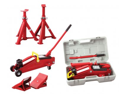 LEVIOR® Zvedák hydraulický, pojízdný, 2 t, zdvih 130 - 345 mm, 2× podpěra 2 t, 2× klín, sada v kufru