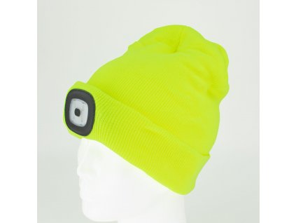Čepice s LED čelovkou, 60 lm, USB nabíjecí, UNI, fluorescenční žlutá
