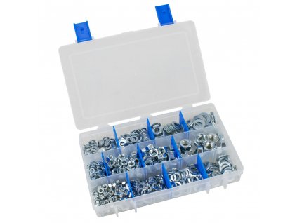 Matice a podložky VISIBox 80, pr. 5, 6, 8, 10 mm, 420 ks v plastovém organizéru