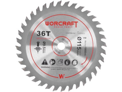 Kotouč pilový, na dřevo, 115mm, 36 zubů, 9,5mm, 1,8mm, TCT, WORCRAFT