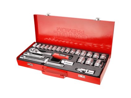 EXTOL® PREMIUM Gola sada CrV 1/2" 24 dílů plechový kufr