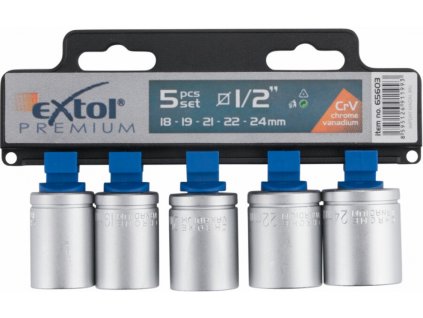 EXTOL® PREMIUM Gola hlavice 1/2", HEX 18-19-21-22-24 mm, 5 ks