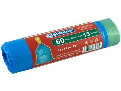 SPOKAR® Sáčky na odpad modré, zatahovací, 63×68 cm / 60 l, 20 um, 15 ks