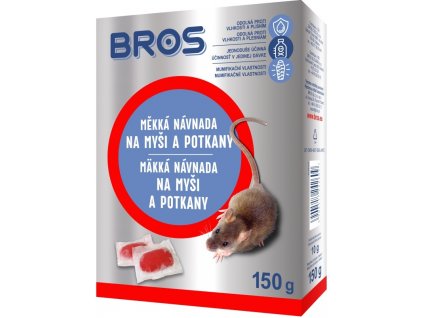 BROS® Rodenticid měkká návnada na myši a potkany, 150 g