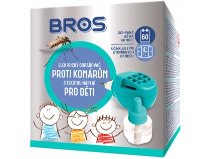 BROS® Elektrický odpařovač proti komárům, pro děti, s náplní 40 ml na 60 nocí