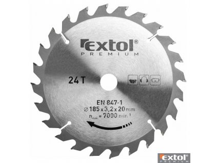 EXTOL® PREMIUM Pilový kotouč na dřevo TCT, 185 x 20 x 3,0/2,2 mm, 24 zubů