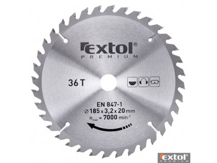 EXTOL® PREMIUM Pilový kotouč na dřevo TCT, 185 x 20 x 3,2/2,2 mm, 36 zubů