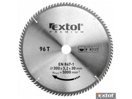 EXTOL® PREMIUM Pilový kotouč na dřevo TCT, 300 x 30 x 3,2/2,2 mm, 96 zubů
