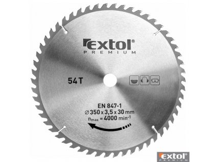 EXTOL® PREMIUM Pilový kotouč na dřevo TCT, 350 x 30 x 3,5/2,5 mm, 54 zubů