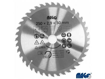 MAGG® Pilový kotouč na dřevo TCT, 250 x 30 x 2,9/1,9 mm, 40 zubů