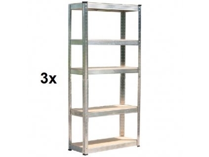 Regál policový RACKS, bezšroubový, ocel/MDF, 5 polic, 90 x 40 x 180 cm, nosnost 175/875 kg, sada 3 ks