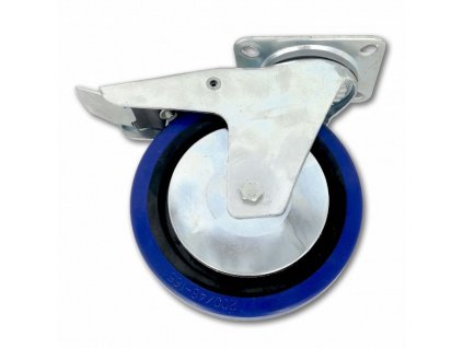 SATOS® Kolečko pojezdové, pr. 200 mm, otočné s brzdou, tvrdá pryž modrá, nosnost 300 kg