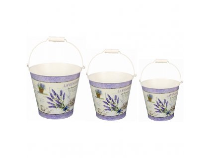 Set plechových kbelíků LAVENDER DE PROVENCE, pr. 11, 13, 15 cm, 3 ks