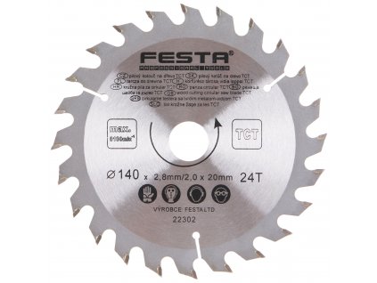 FESTA® Kotouč pilový TCT s SK plátky, 24 T, 140×20/16×2,8 mm, na dřevo