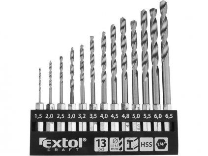 EXTOL® CRAFT Vrtáky do kovu HEX, sada 13 ks, pr. 1,5 – 6,5 mm, HSS