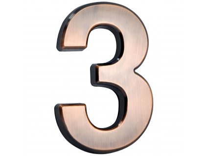 Číslo ´3´, domovní, samolepicí, 7×10 cm, ABS, bronzové