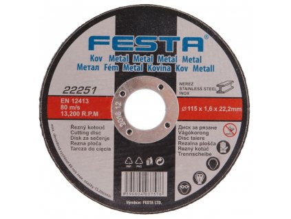 FESTA® Kotouč řezný, 115×22,23×1,6 mm, na kovy, nerez, litinu