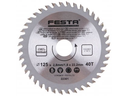 FESTA® Kotouč pilový TCT s SK plátky, 40 T, 125×22,23×2,8 mm, na dřevo