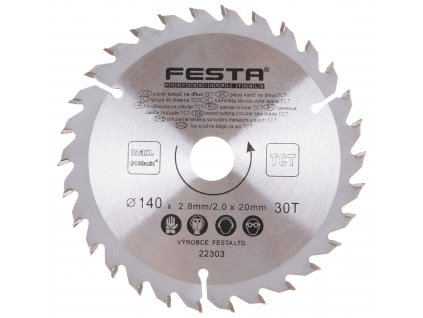 FESTA® Kotouč pilový TCT s SK plátky, 30 T, 140×20/16×2,8 mm, na dřevo