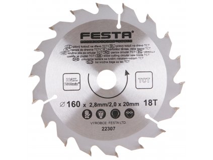 FESTA® Kotouč pilový TCT s SK plátky, 18 T, 160×20/16×2,8 mm, na dřevo