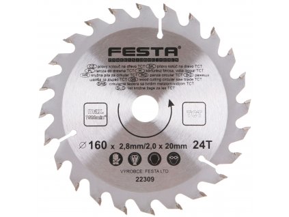FESTA® Kotouč pilový TCT s SK plátky, 24 T, 160×20/16×2,8 mm, na dřevo