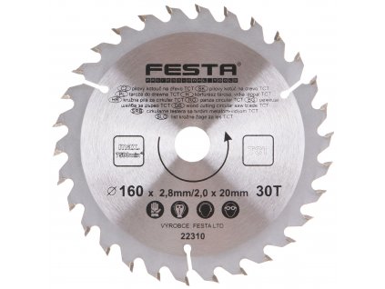 FESTA® Kotouč pilový TCT s SK plátky, 30 T, 160×20/16×2,8 mm, na dřevo