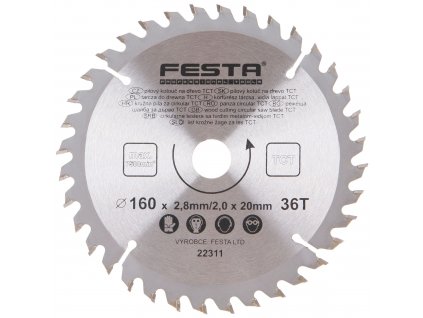 FESTA® Kotouč pilový TCT s SK plátky, 36 T, 160×20/16×2,8 mm, na dřevo