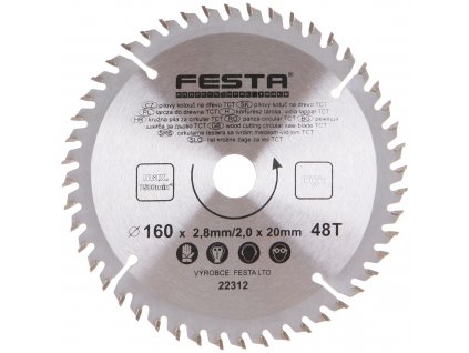 FESTA® Kotouč pilový TCT s SK plátky, 48 T, 160×20/16×2,8 mm, na dřevo